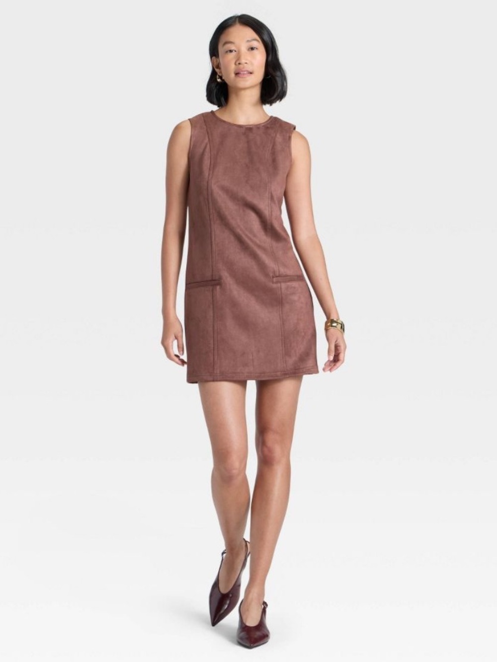 Sleeveless Faux Suede Shift Dress in Brown Woman’s Size 4 A New Day | NWOT